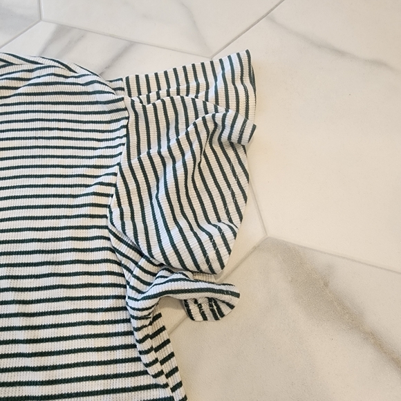 Lush, womens size L, green & white stripes w/ faux buttons, tie w/ flowy sleeves - Picture 9 of 14
